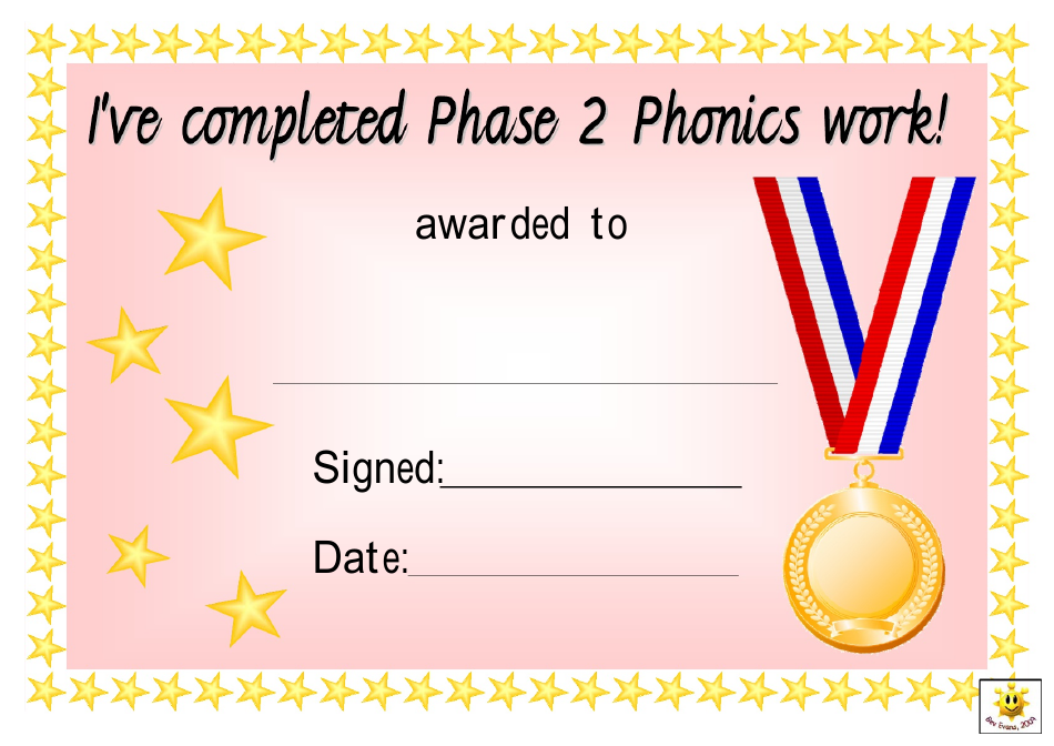 Completion Phases 2-6 Phonics Work Award Certificate Template