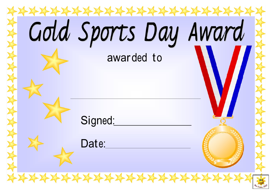 Sports Day Award Certificate Template with Gold, Silver and Bronze Medals