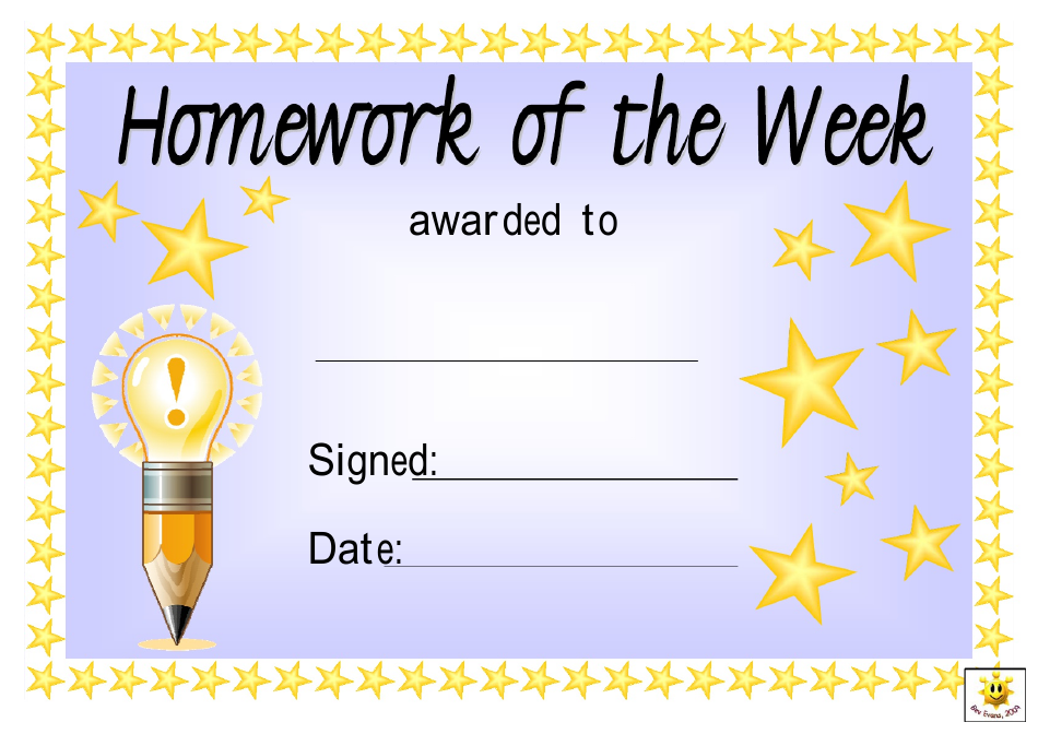 Homework of the Week Award Certificate Template - Grey