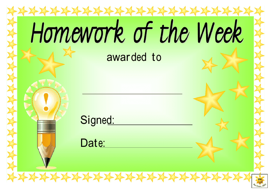 Homework of the Week Award Certificate Template - Green Download Pdf