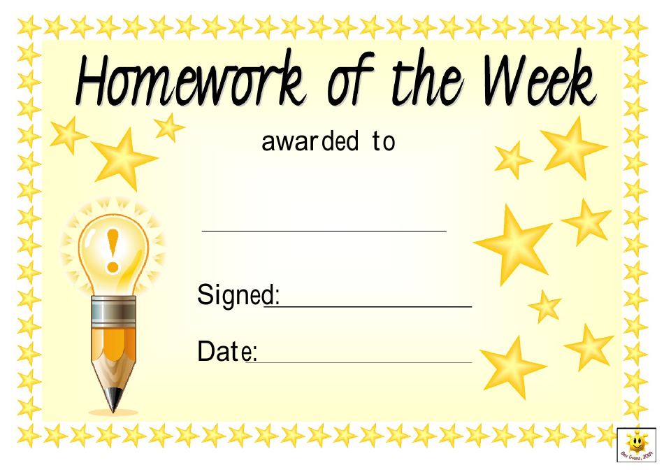 Homework of the Week Award Certificate Template - Yellow, Page 1