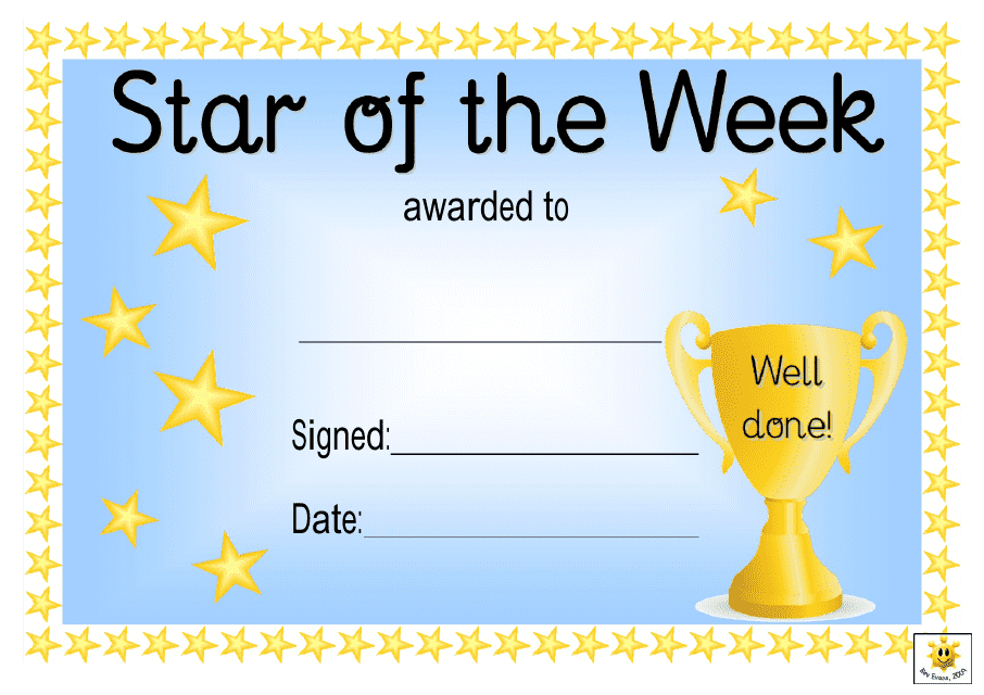 Star of the Week Award Certificate Template - Blue Download Pdf