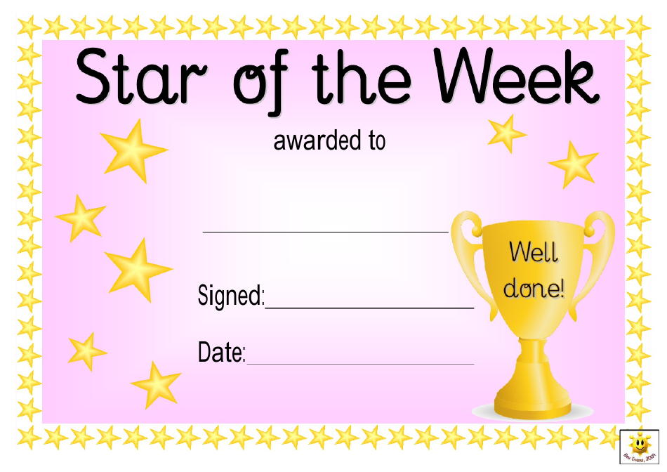 Star of the Week Award Certificate Template - Pink
