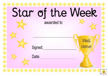 Document preview: Star of the Week Award Certificate Template - Pink