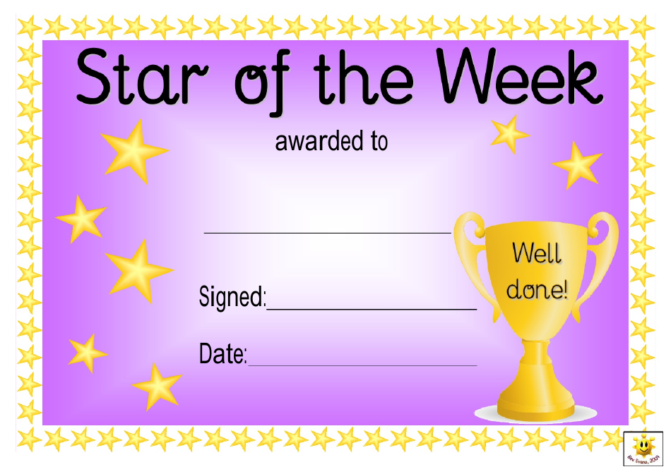 Star of the Week Award Certificate Template - Violet