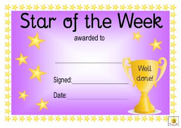 Document preview: Star of the Week Award Certificate Template - Violet