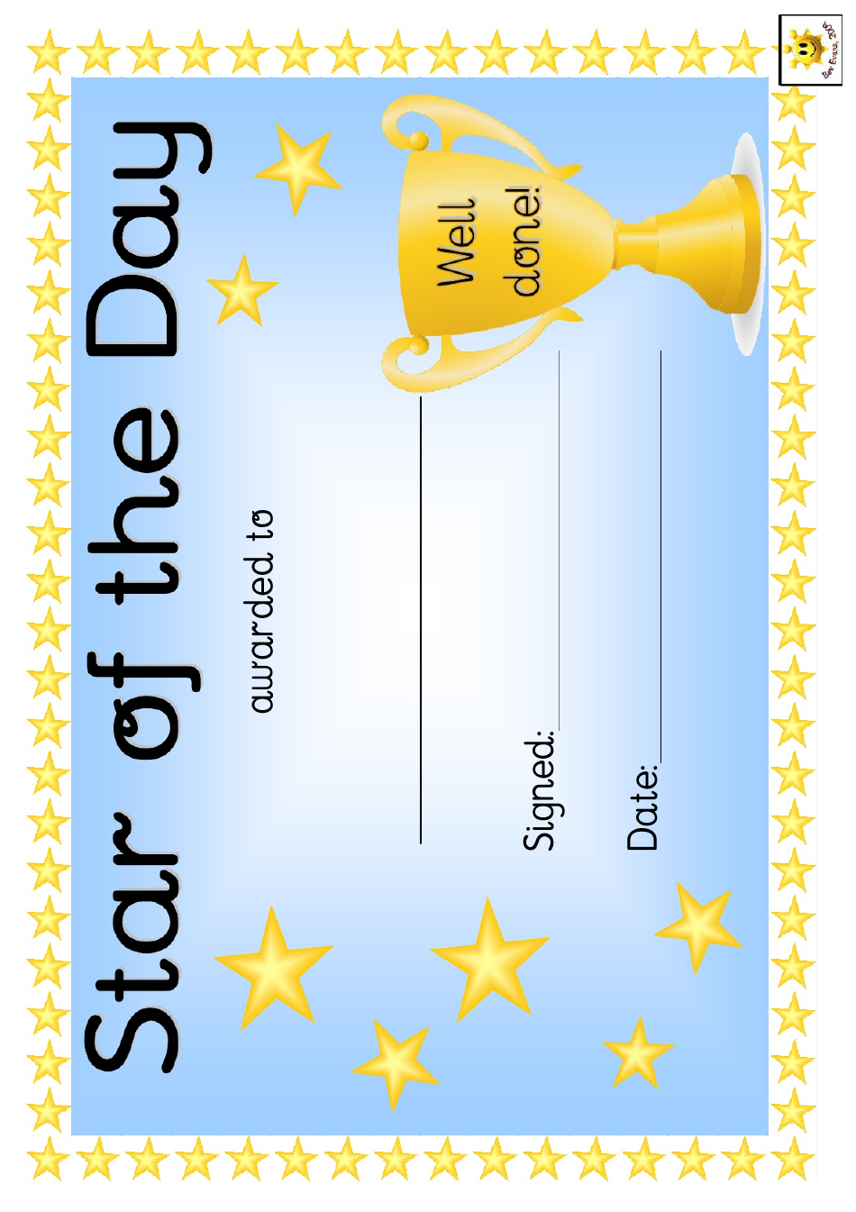 Star of the Day Award Certificate Template - Blue Download With Star Of The Week Certificate Template