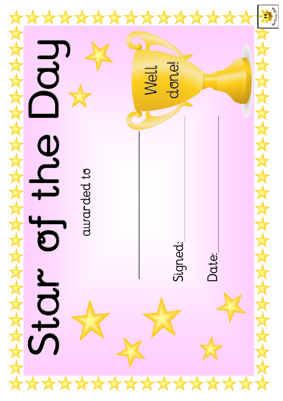 Star of the Day Award Certificate Template - Pink preview image