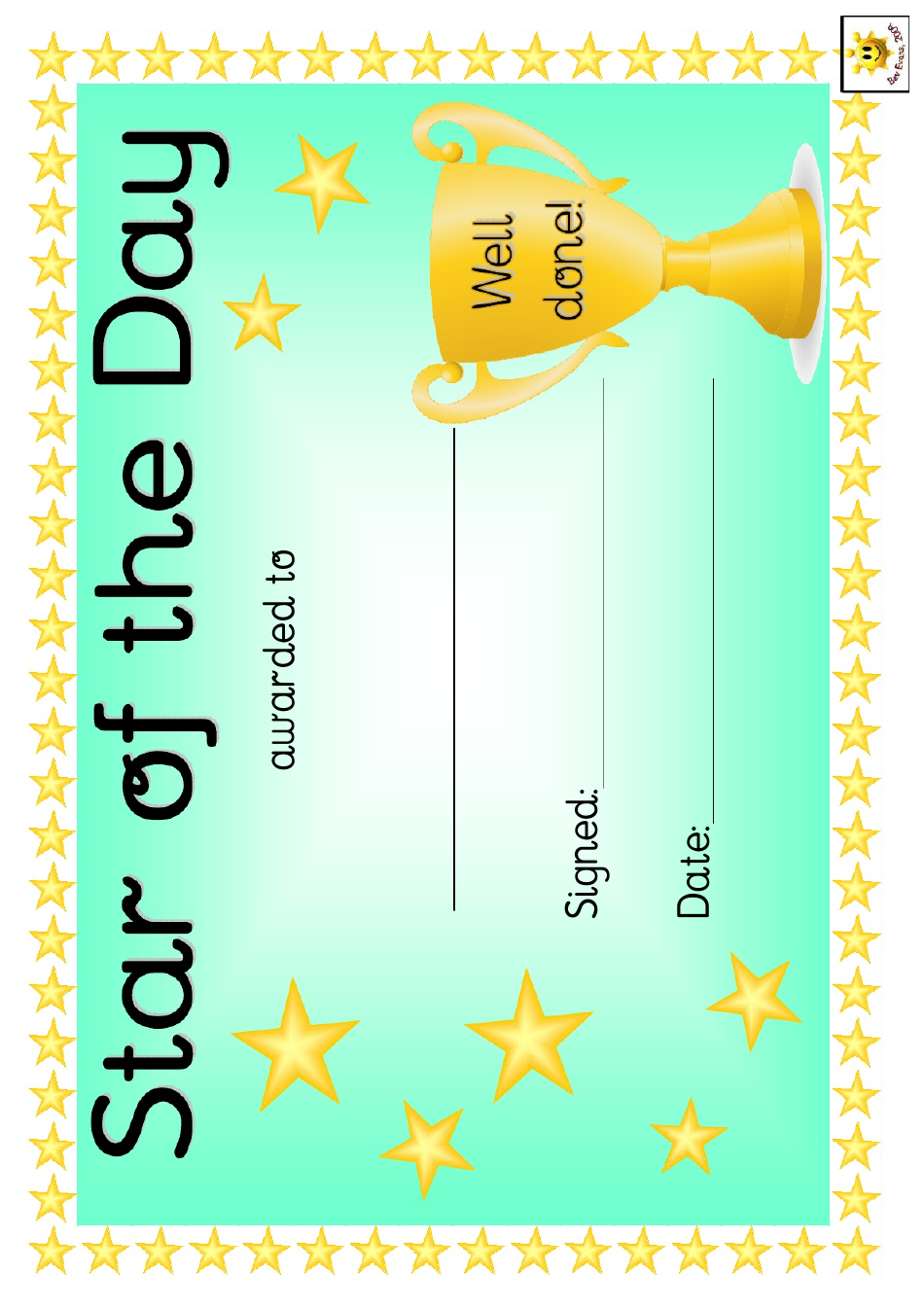 Star of the Day Award Certificate Template - Green, Page 1
