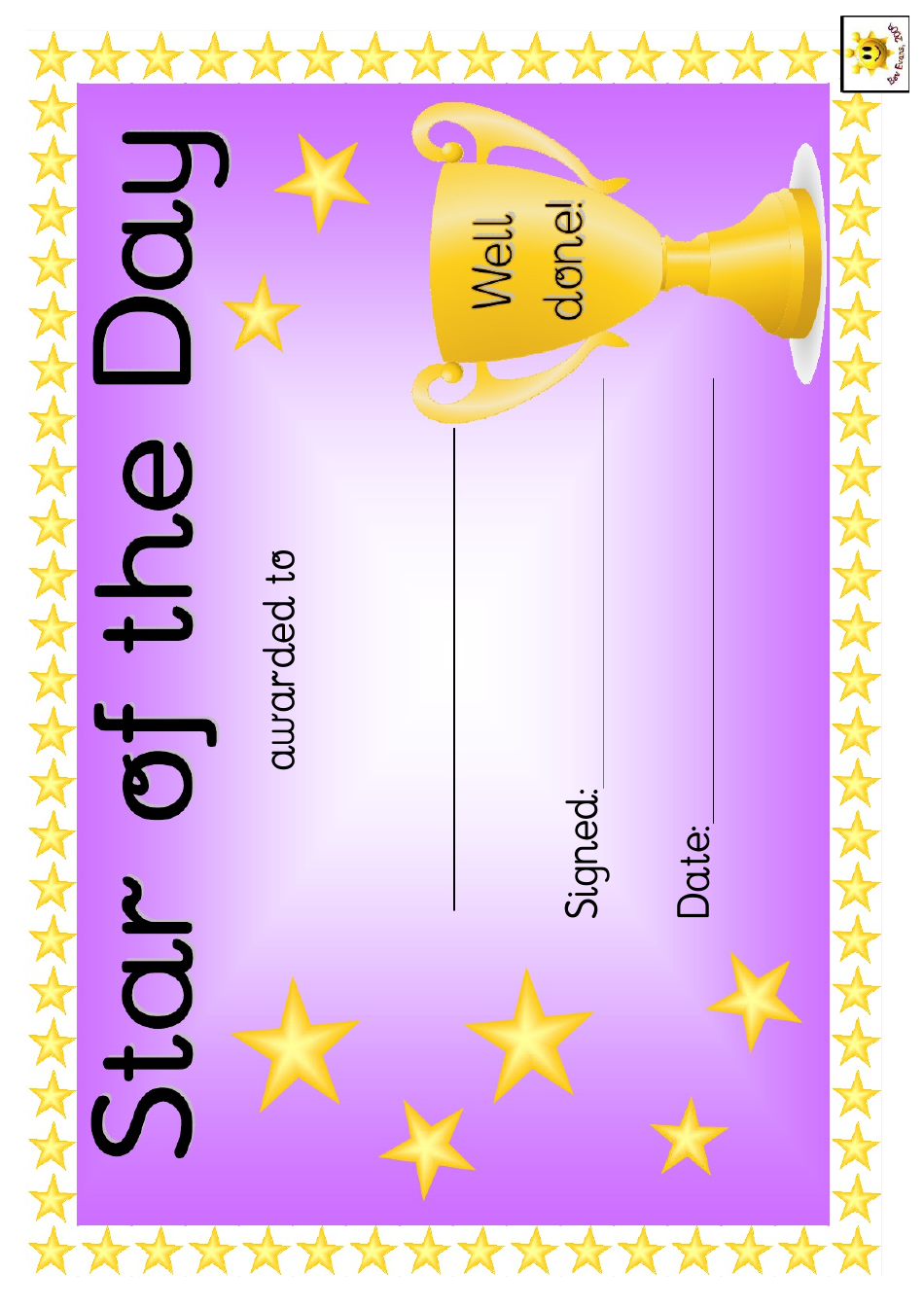 Star Of The Day Certificate Printable