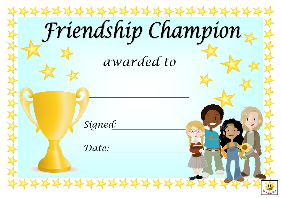 Friendship Champion Award Certificate Template - A beautiful and editable award certificate template to recognize and honor the true friendships that flourish in our lives.