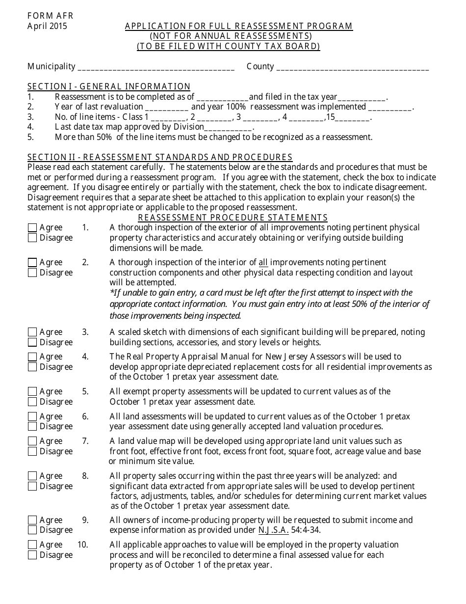 Form AFR - Fill Out, Sign Online and Download Fillable PDF, New Jersey ...