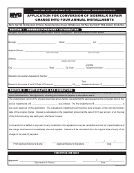 Document preview: Form PO-0519 Application for Conversion of Sidewalk Repair Charge Into Four Annual Installments - New York City