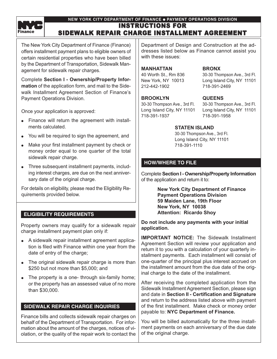 Form PO-0519 Application for Conversion of Sidewalk Repair Charge Into Four Annual Installments - New York City, Page 2
