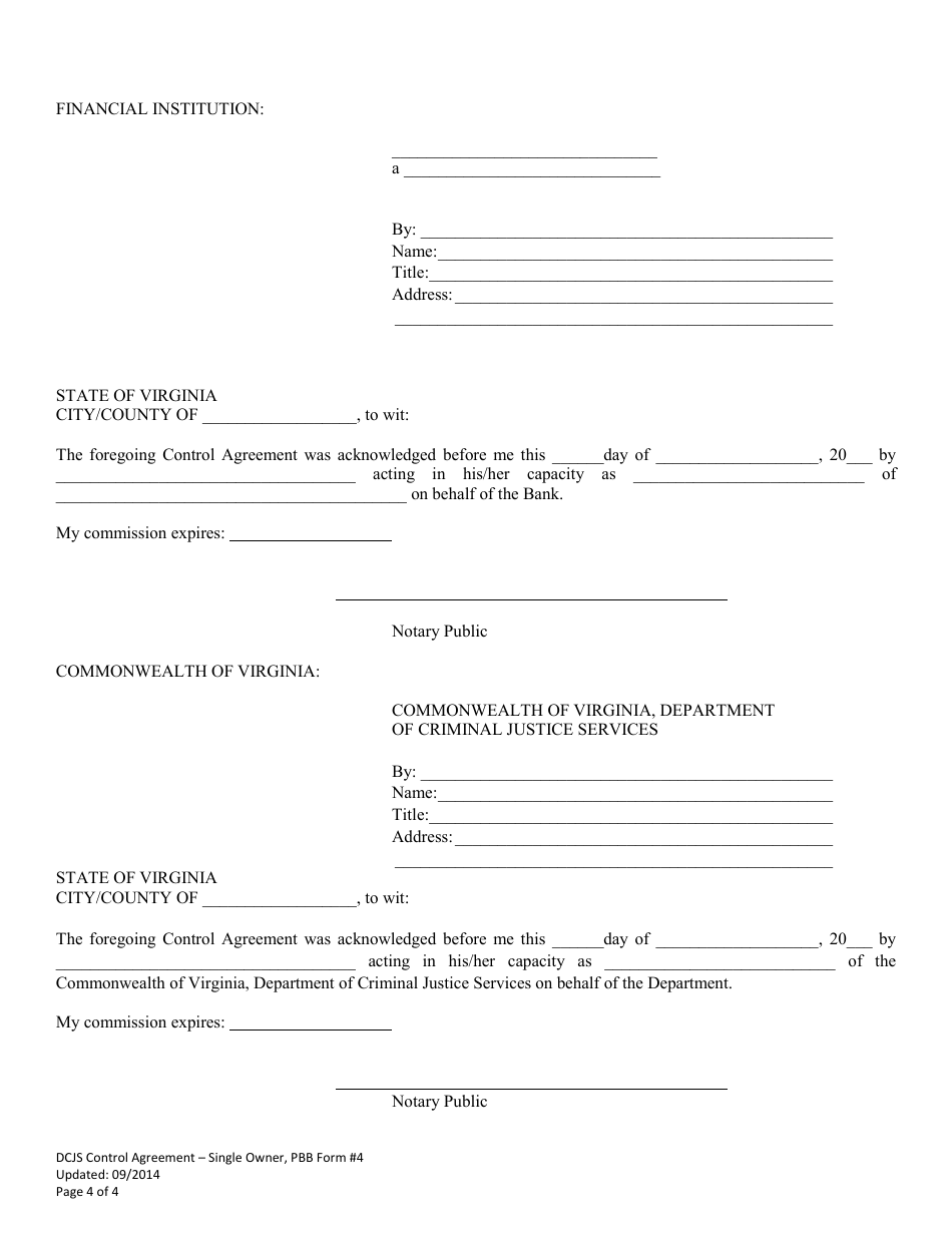 PBB Form 4 Control Agreement - Single Owner - Virginia, Page 4