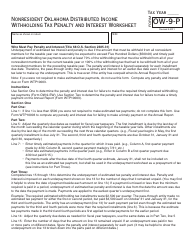 Document preview: Form OW-9-P Nonresident Oklahoma Distributed Income Withholding Tax Penalty and Interest Worksheet - Oklahoma