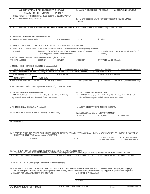 DD Form 1299  Printable Pdf