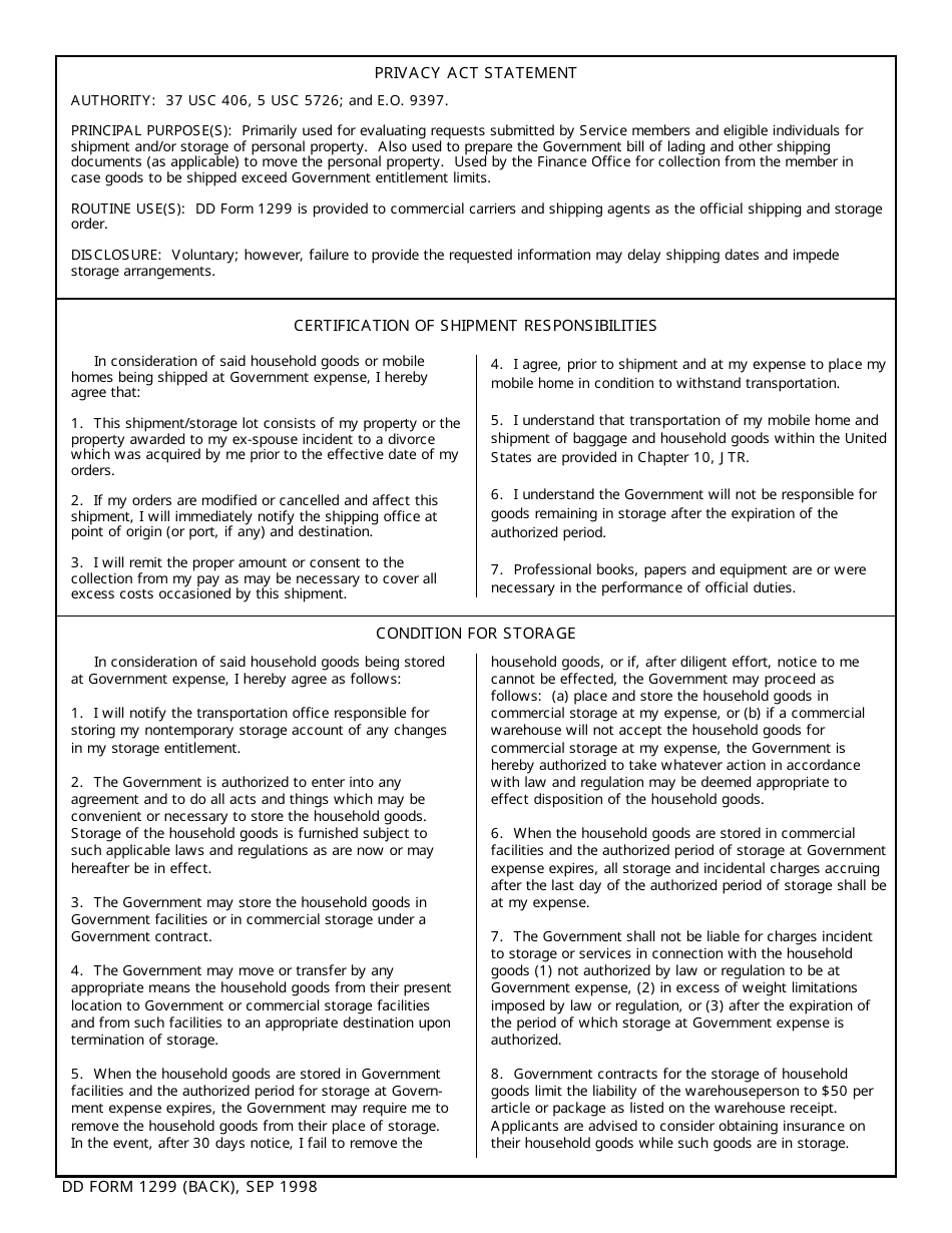 DD Form 1299 - Fill Out, Sign Online and Download Fillable PDF ...