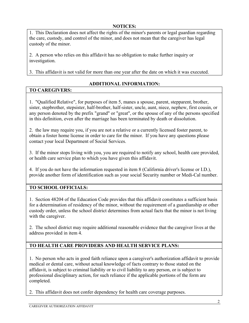 California Caregiver Authorization Affidavit Form Fill Out Sign Online And Download Pdf 4676
