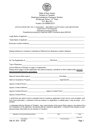 Form GTB-10 Application for Tax Clearance - Business Assistance and Incentives - New Jersey