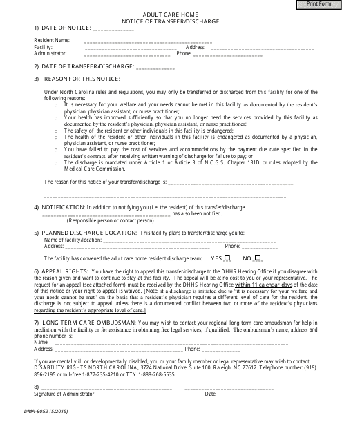 Form DMA-9052  Printable Pdf
