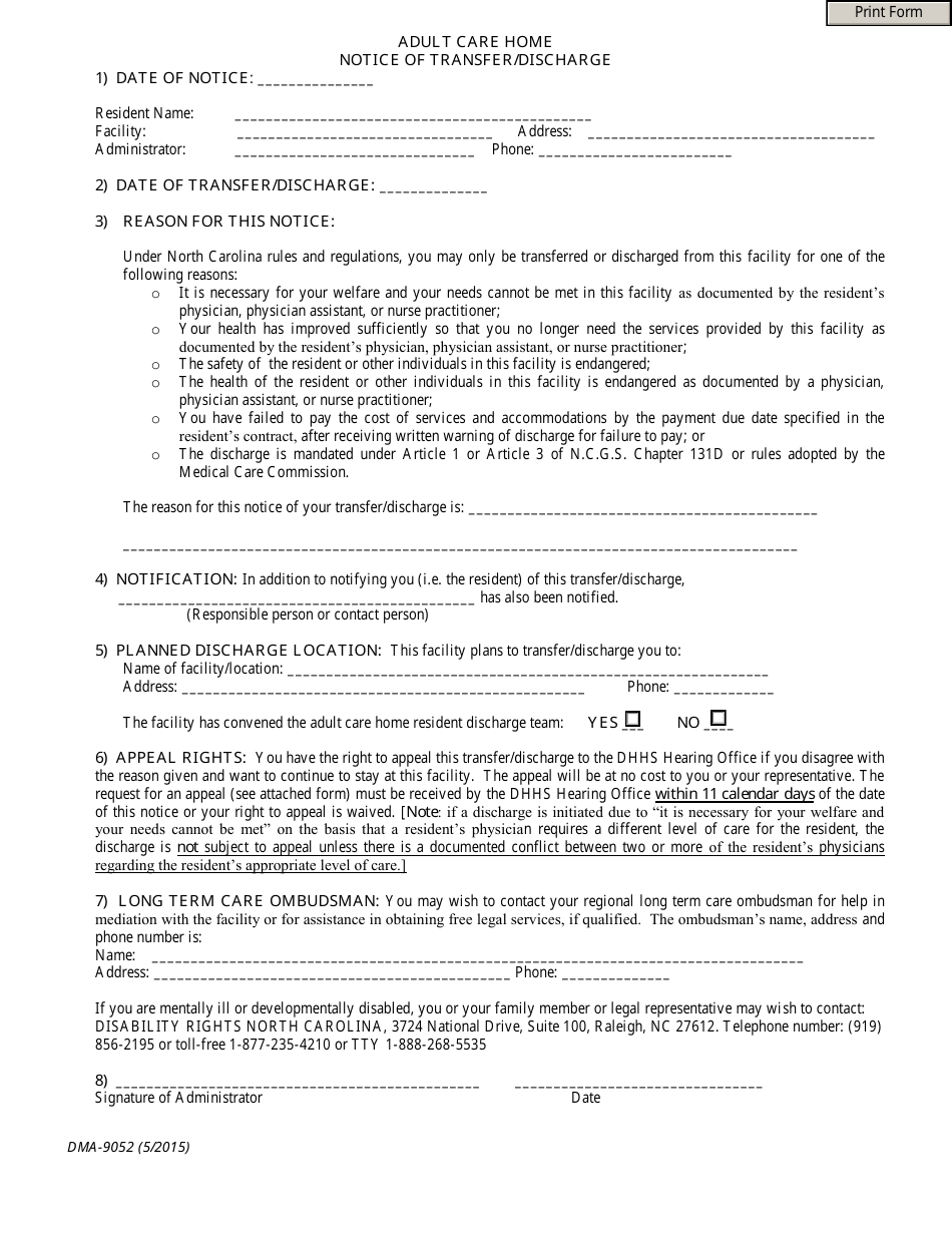 Form DMA-9052 - Fill Out, Sign Online and Download Fillable PDF, North ...