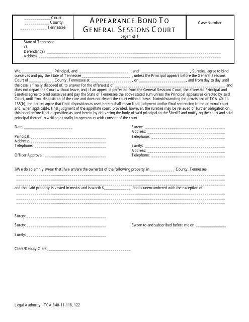 Tennessee Appearance Bond to General Sessions Court Fill Out Sign