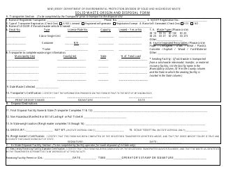 Solid Waste Origin and Disposal Form - New Jersey