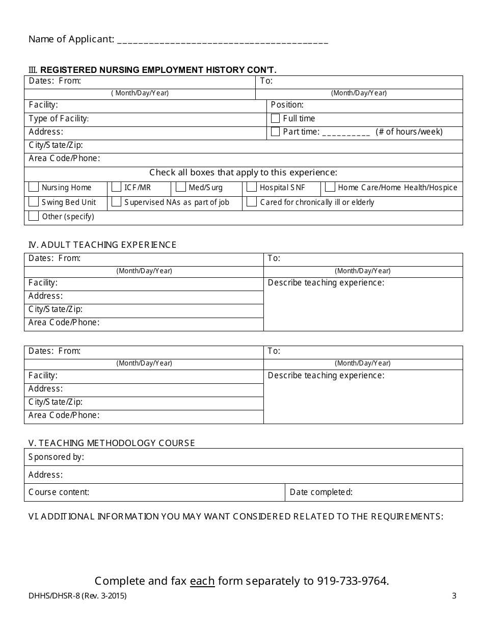 Form 8 Nurse Aide I Training Faculty Requirements Worksheet - North Carolina, Page 4