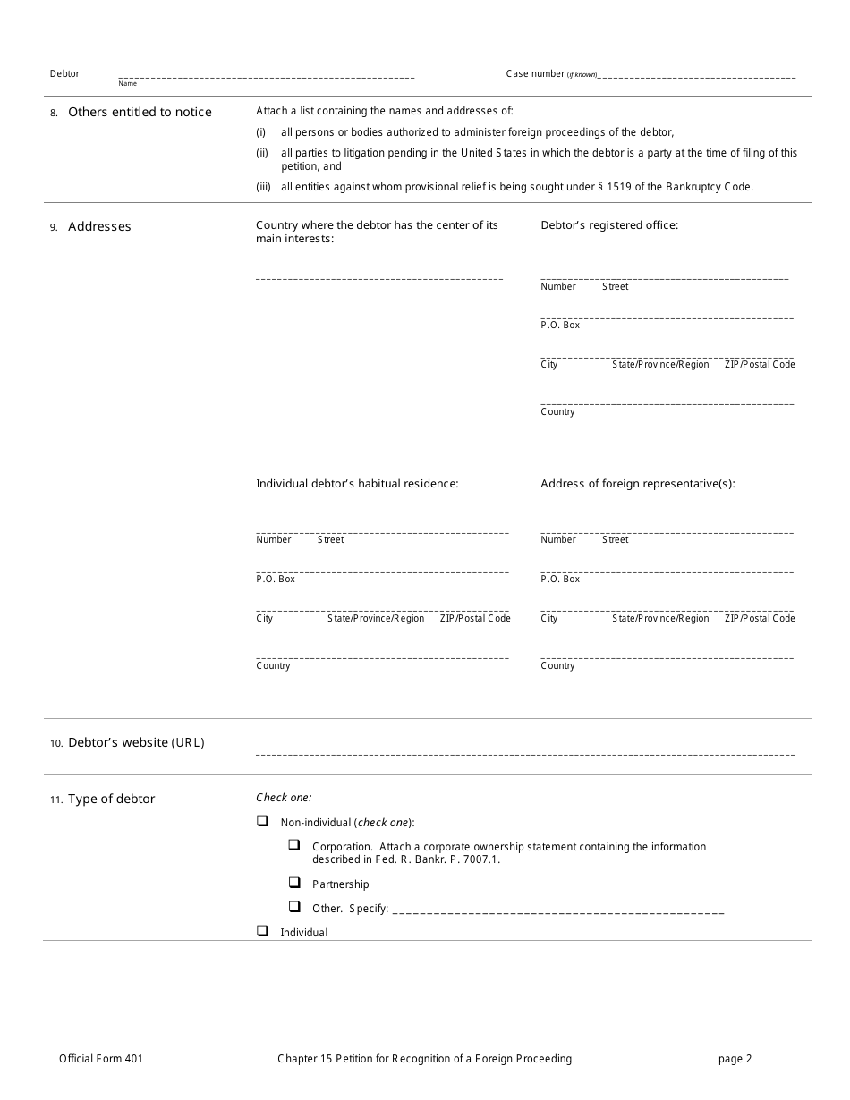 Official Form 401 Chapter 15 Petition for Recognition of a Foreign Proceeding, Page 2