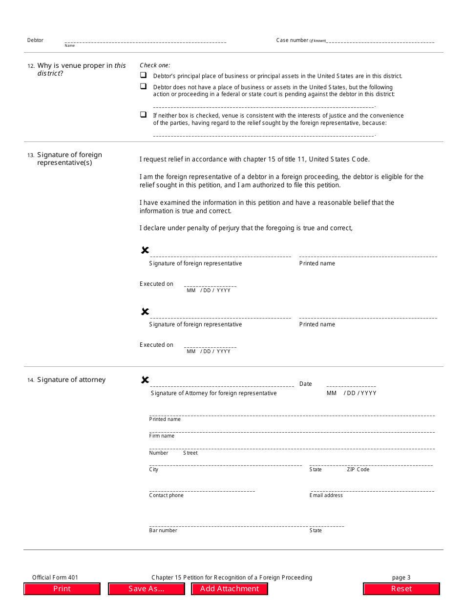 Official Form 401 Chapter 15 Petition for Recognition of a Foreign Proceeding, Page 3