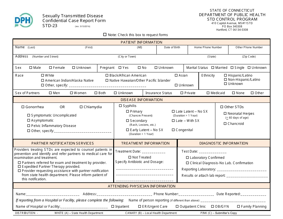 Form STD-23 Sexually Transmitted Diseases Confidential Case Report Form - Connecticut, Page 2