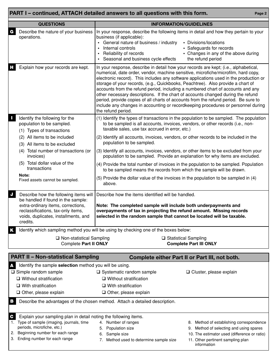 Form DR-370060 Refund Sampling Methodology Application for Sales and Use Tax - Florida, Page 3