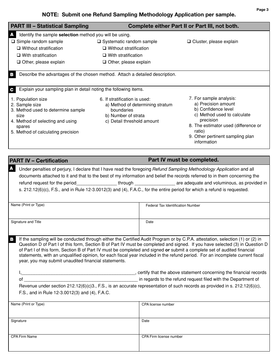 Form DR-370060 Refund Sampling Methodology Application for Sales and Use Tax - Florida, Page 4