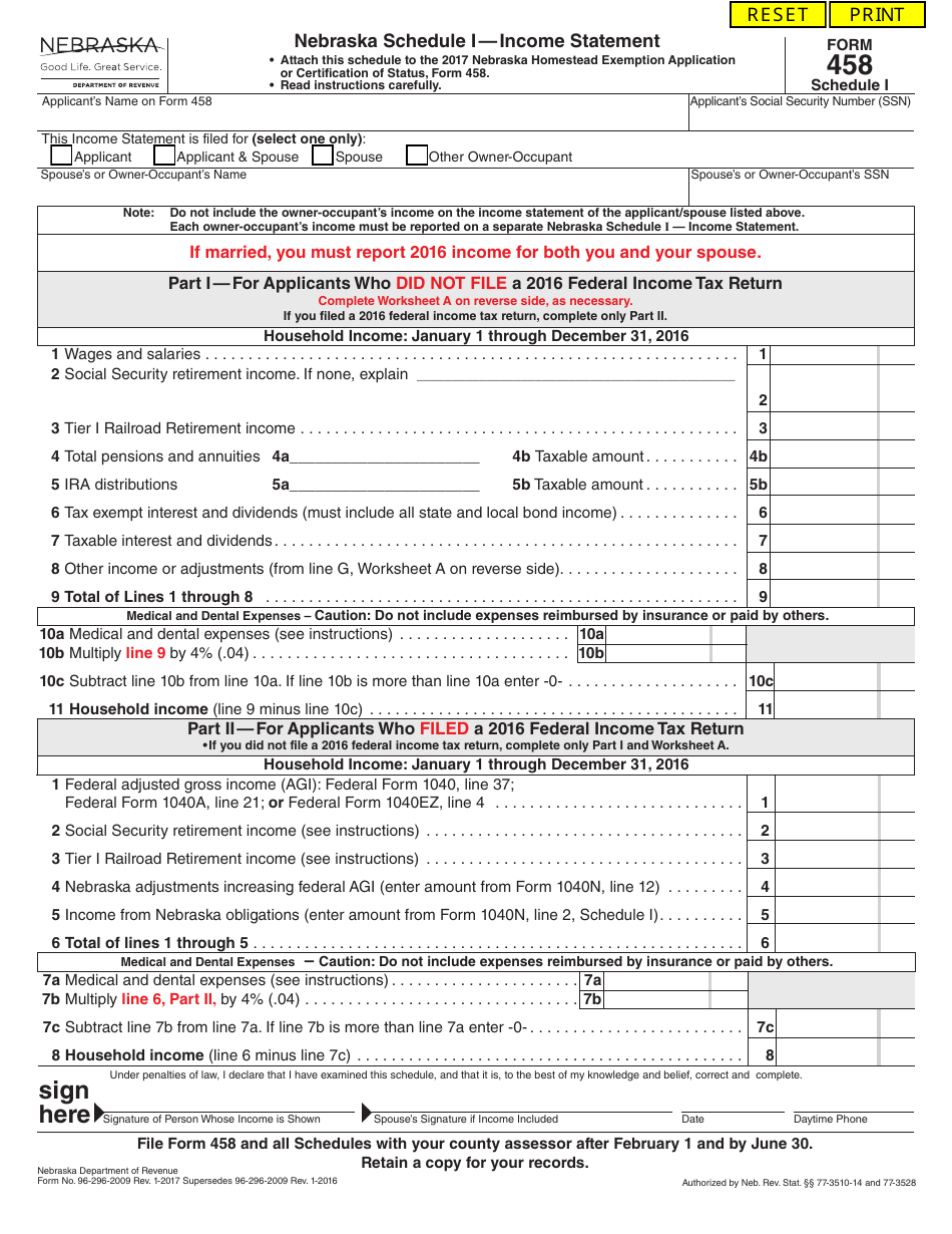 Form 458 Schedule I Fill Out Sign Online And Download Fillable PDF Nebraska Templateroller