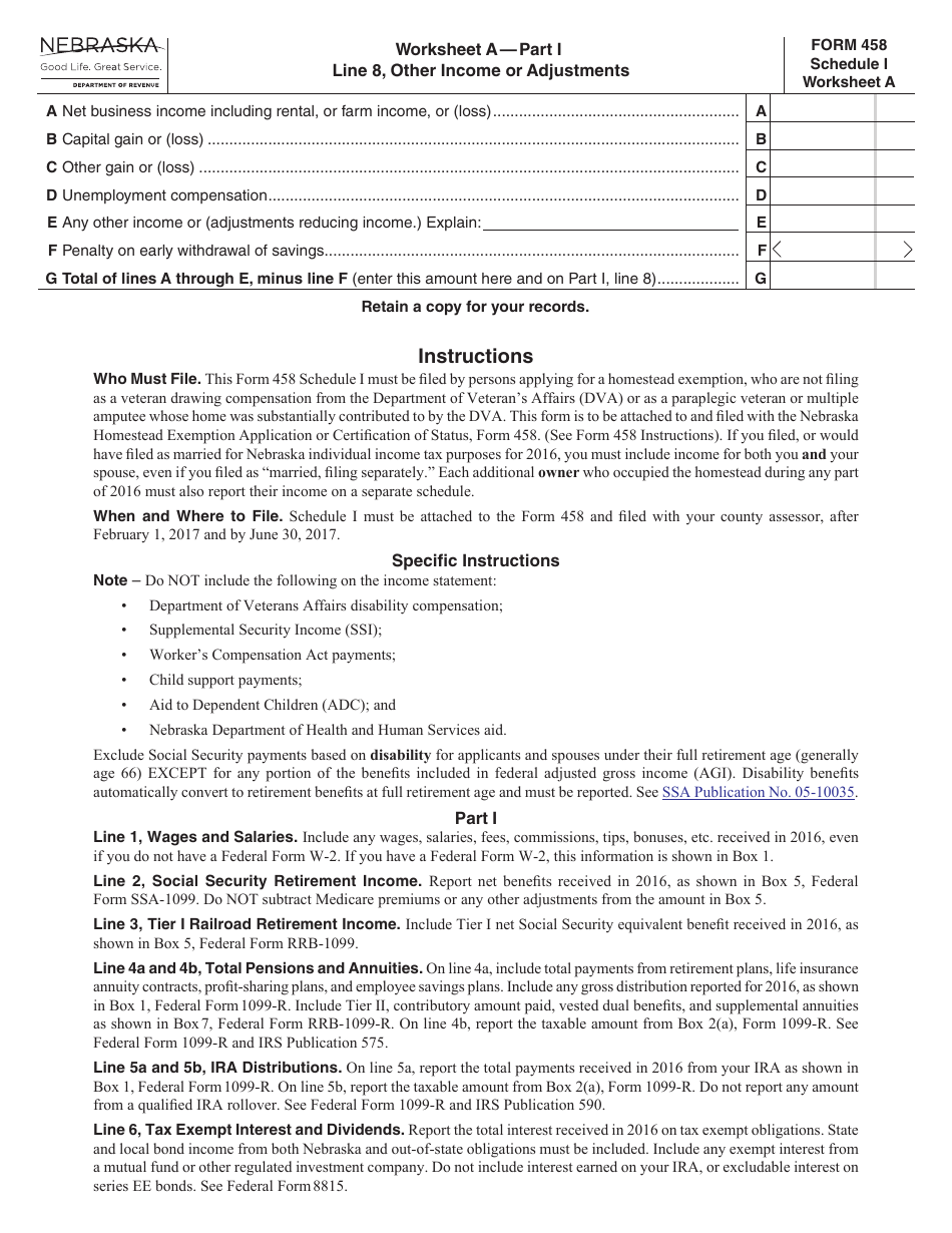 Form 458 Schedule I Fill Out, Sign Online and Download Fillable PDF