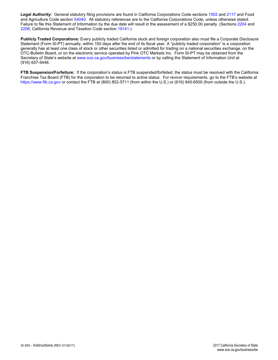 Form SI-550 Statement of Information - California, Page 4