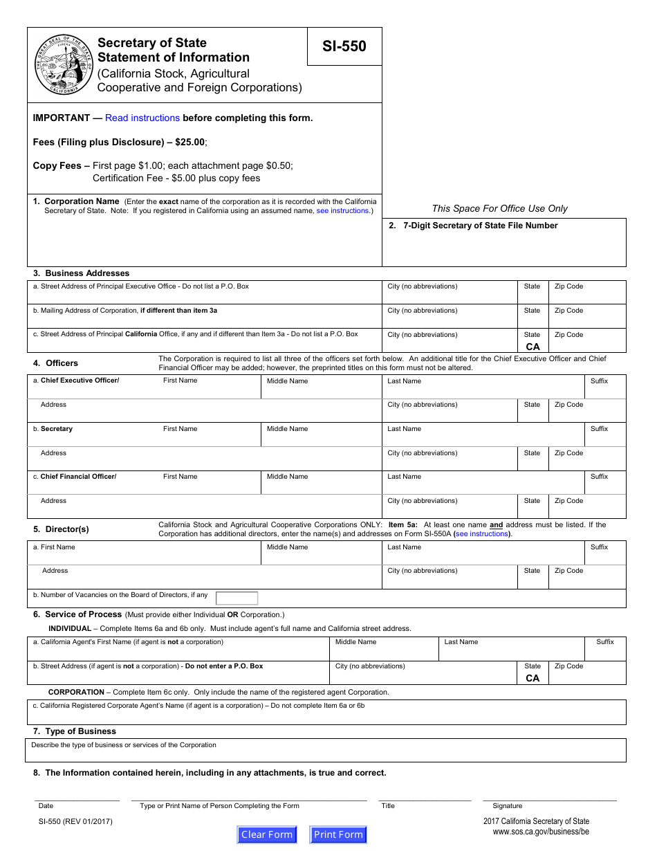 Form SI-550 Statement of Information - California, Page 6