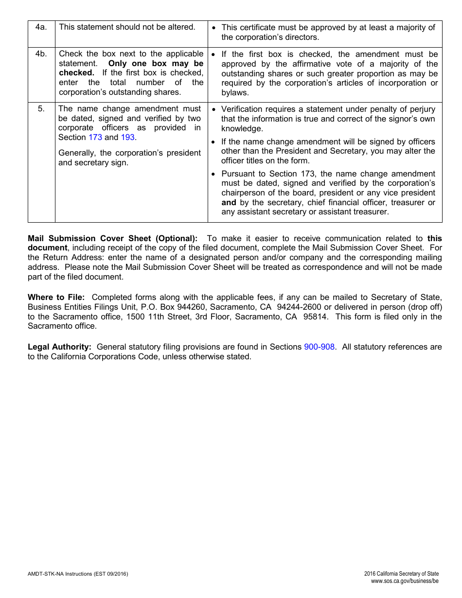 Form amdt-stk-na Certificate of Amendment of Articles of Incorporation - Name Change Only - Stock - California, Page 3
