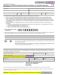 Form TC-160 Application for Sales Tax Exemption Number for Religious or Charitable Institutions - Utah