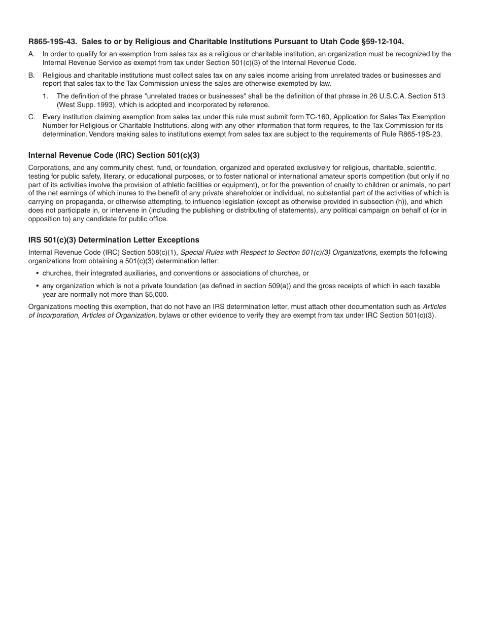 Form TC-160 Application for Sales Tax Exemption Number for Religious or Charitable Institutions - Utah, Page 2