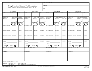 Document preview: DA Form 705 Army Physical Fitness Test Scorecard