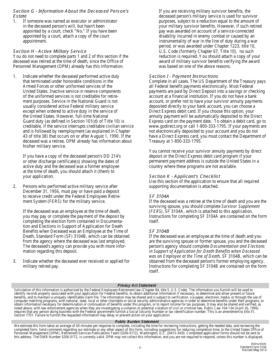Form SF-3104 Application for Death Benefits, Page 3