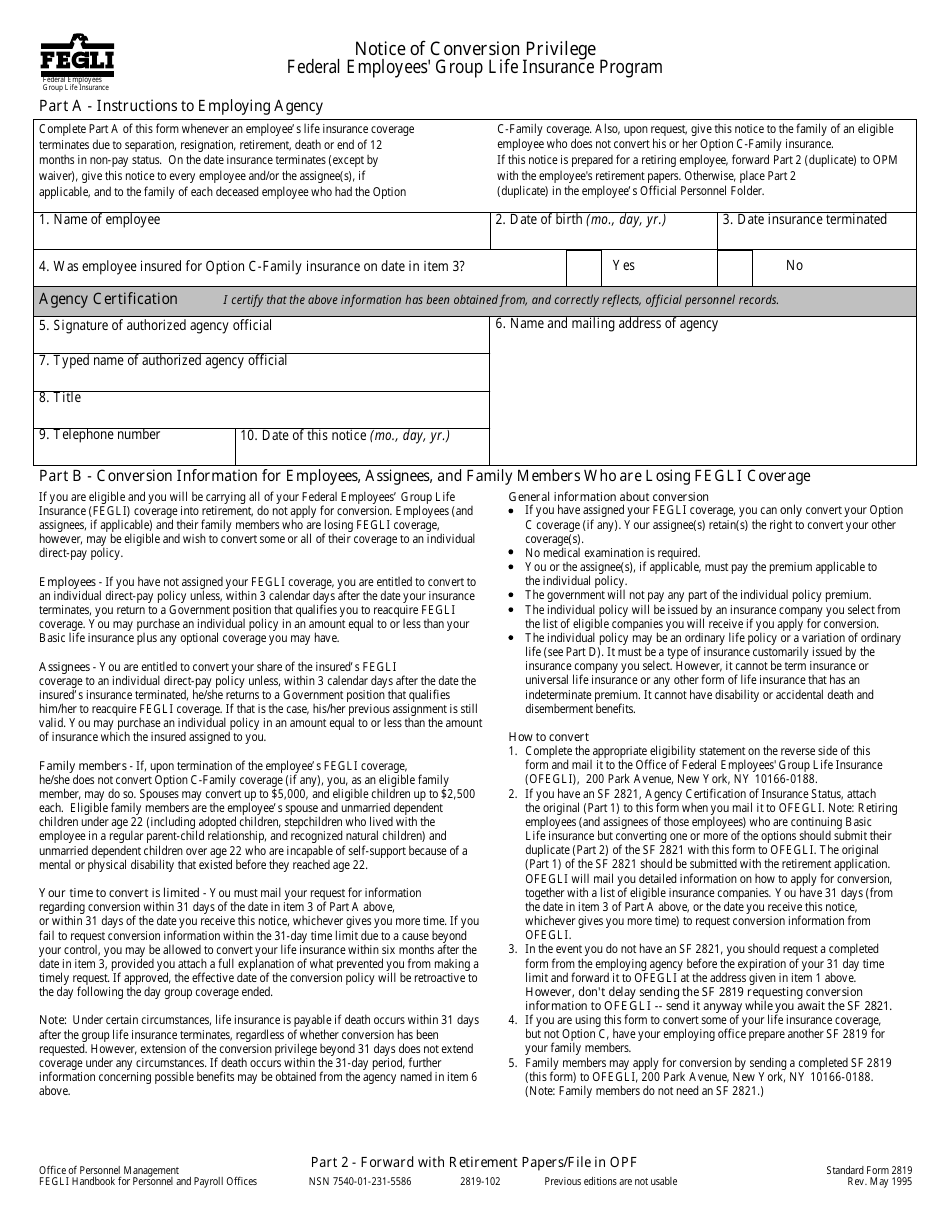 Form SF-2819 Notice Form for Conversion Privilege, Page 3