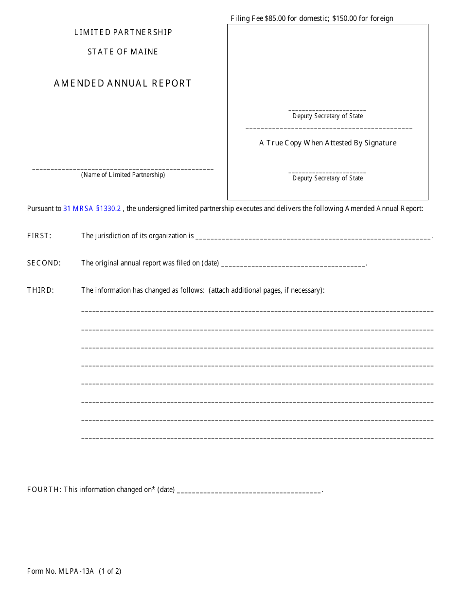 Form MLPA-13A Amended Annual Report - Maine, Page 1