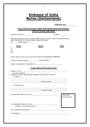 &quot;Indian Visa Application Form for Pakistani Nationals - Embassy of India&quot; - Canton of Bern, Switzerland