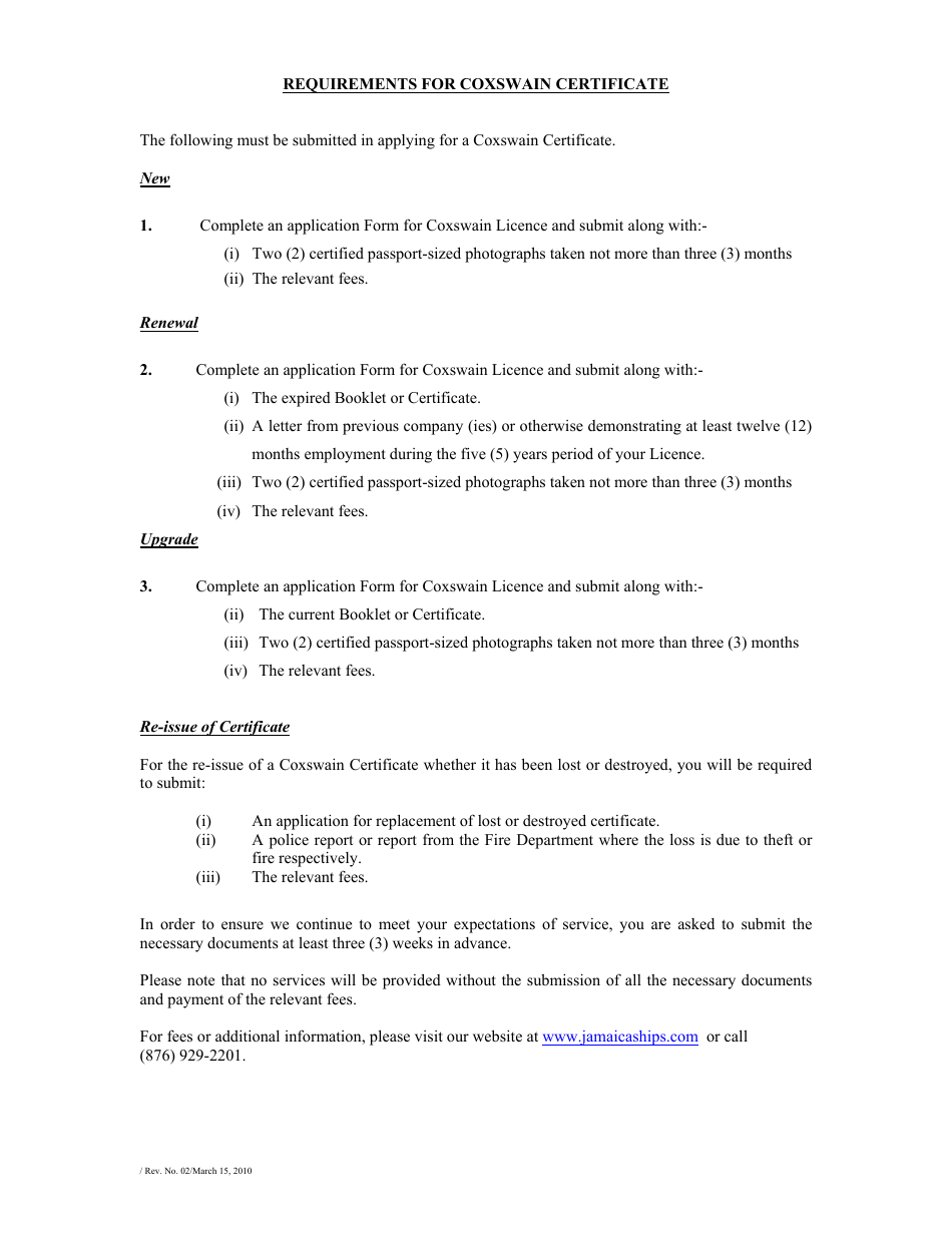 Form 3 Application for Certificate of Competency as a Coxswain / Coxswain-Driver / Driver - Jamaica, Page 3