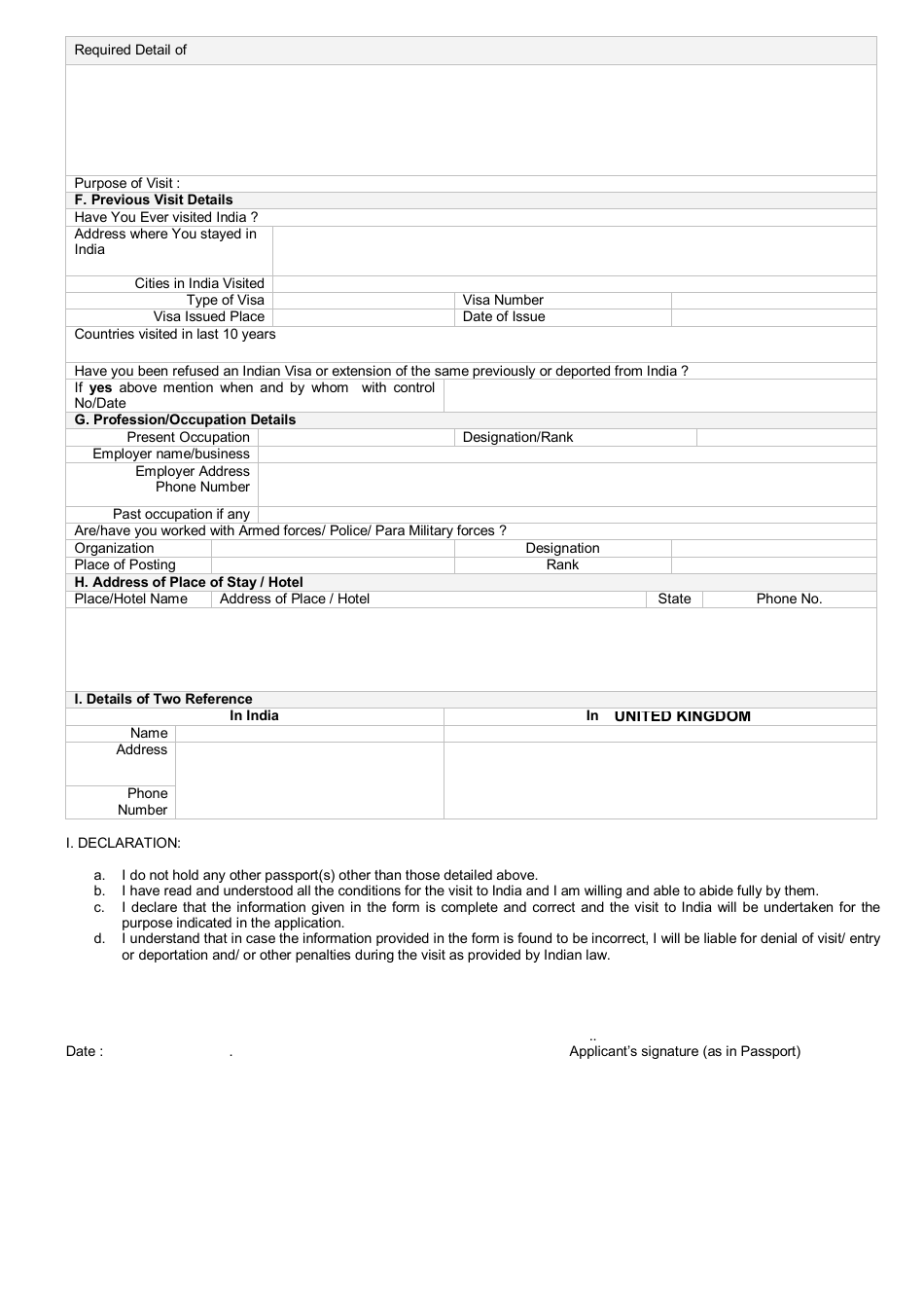 Indian Visa Application Form - High Commission of India, London, Uk - United Kingdom, Page 2