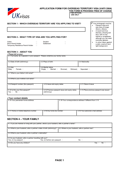 Form VAF5 Printable Pdf