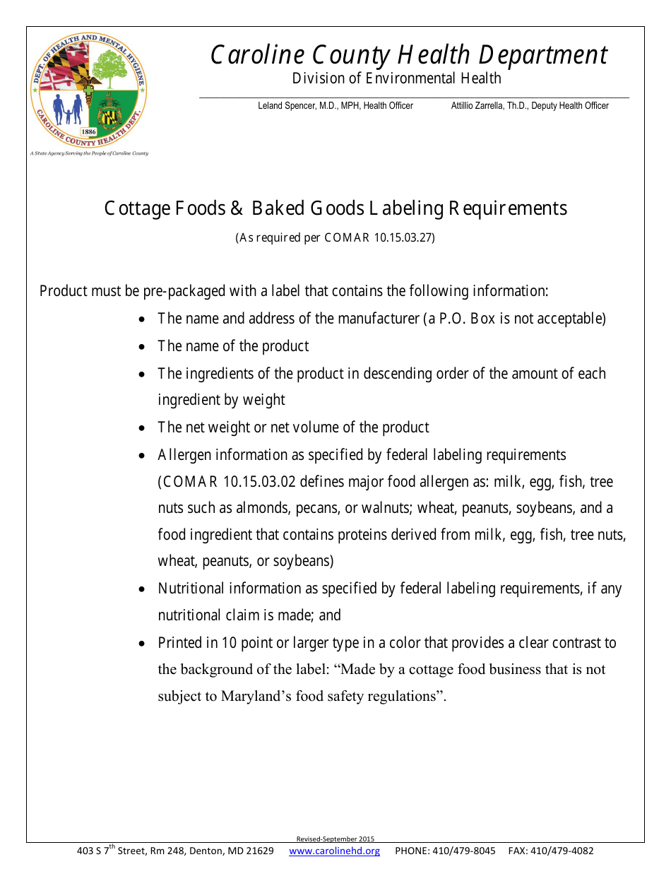 Temporary Food Service Permit Application Form - Caroline county, Maryland, Page 6
